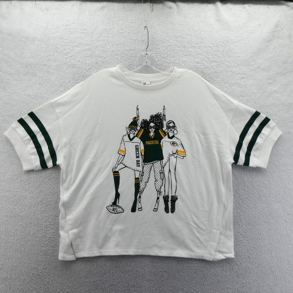 G-III Shirt Womens Medium Green Bay Packers White Mid Y2k Vintage Graphic Top